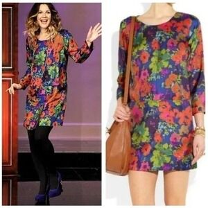 J Crew Jules Floral Long Sleeve Scoop Neck Shift Dress with Front Pockets Size 2